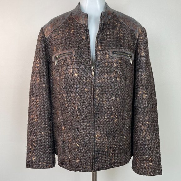 Chico's Jackets & Blazers - Chico's Jacket 3 Women's XL Tweed Brown Bronze Metallic Full-Zip